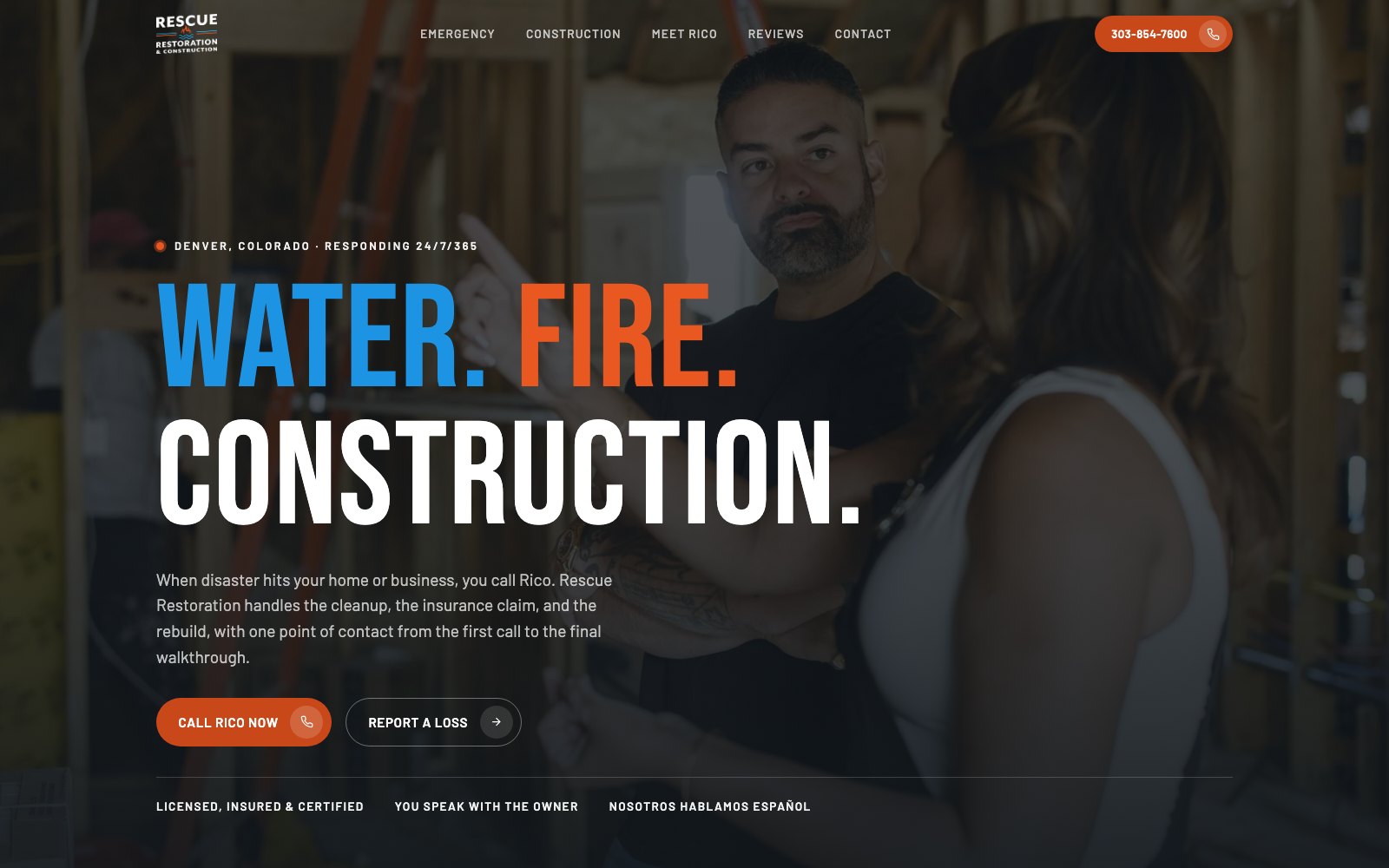 The new Rescue Restoration & Construction homepage concept