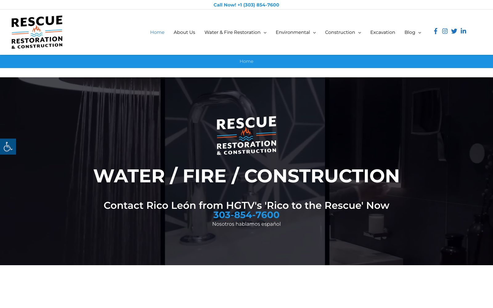 The current rescuerestorationco.com homepage