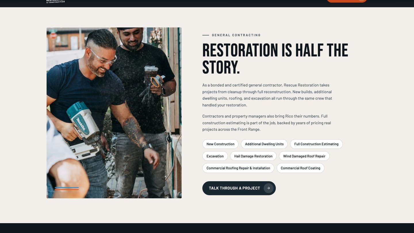 The construction section of the new homepage