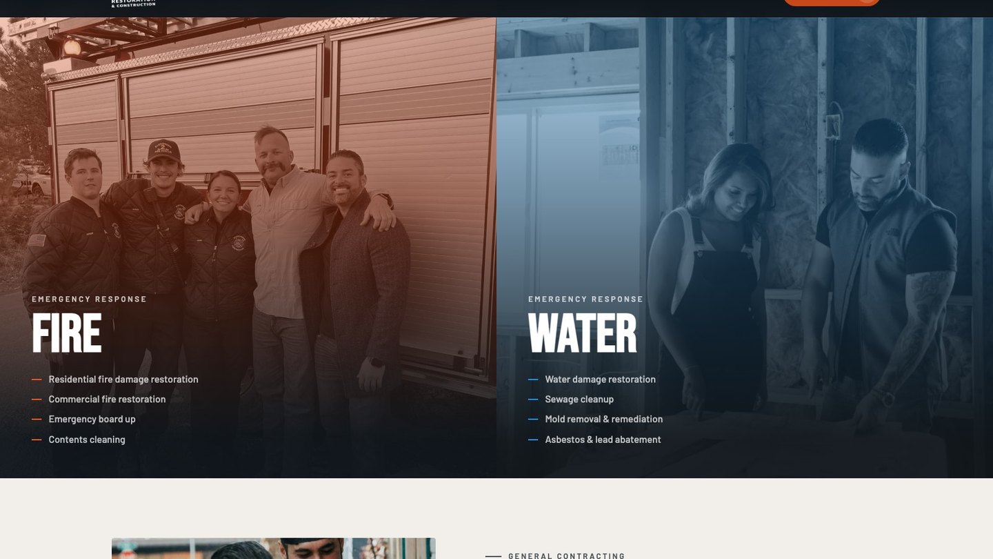 The emergency fire and water section of the new homepage