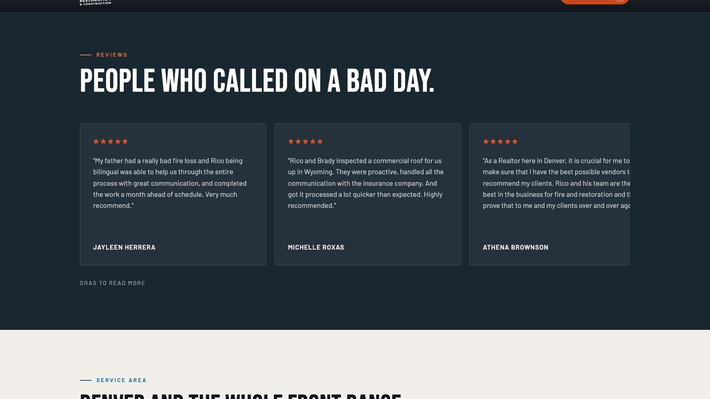 The reviews section of the new homepage