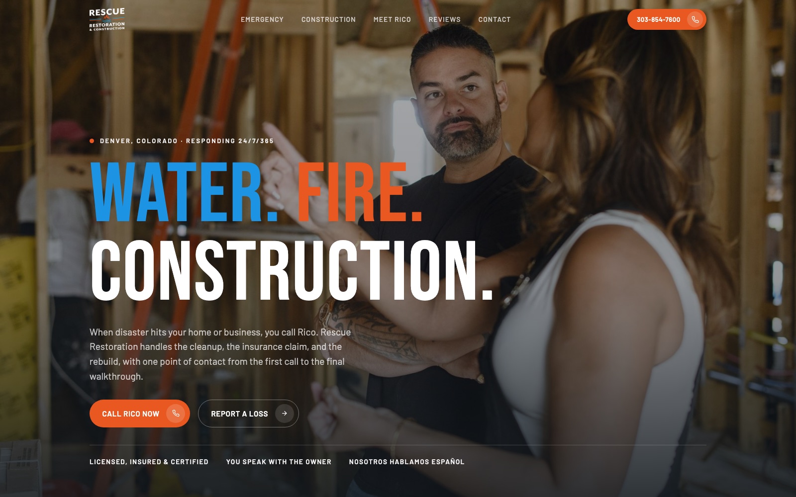 The new Rescue Restoration & Construction homepage concept