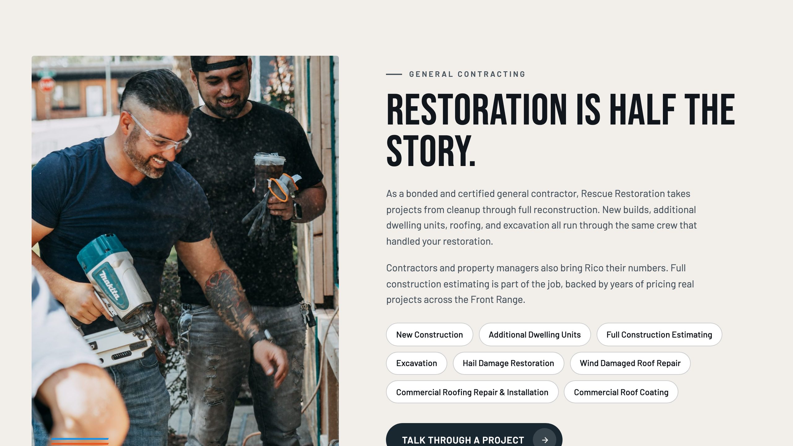 The construction section of the new homepage