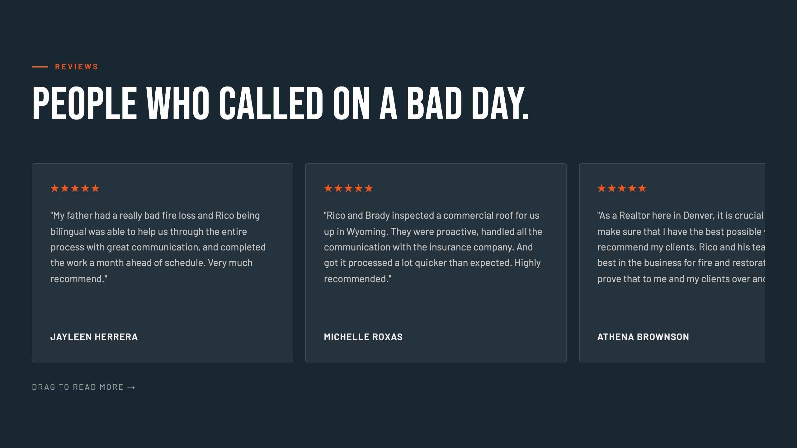 The reviews section of the new homepage
